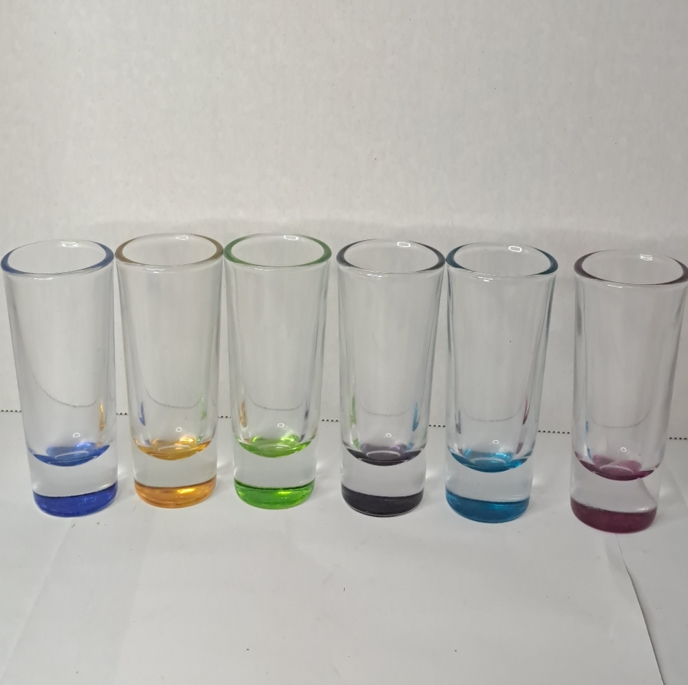 6 Crisa Heavy Bottom Colored Double Shot Glasses, Heavy Bottom Colored.